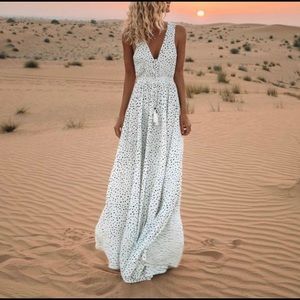 Bohemian V Neck Polka Dot Maxi Dress
